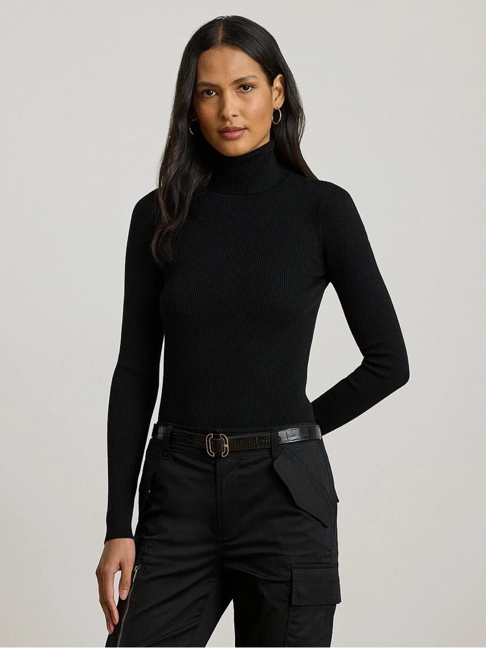 Lauren Ralph Lauren Black Ribbed Turtleneck Sweater 2X Preppy Classic Basic